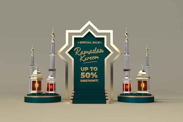 Promoção de venda ramadan kareem e pós-celebração 3d de venda