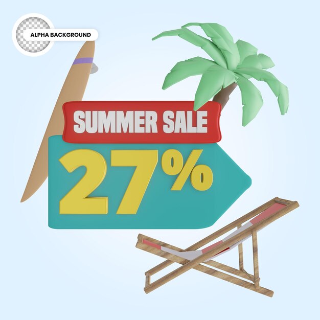 Promoção de verão 27 por cento de desconto 3d render