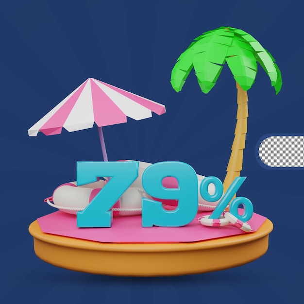 Promoção de verão 79% de desconto oferta renderização em 3d