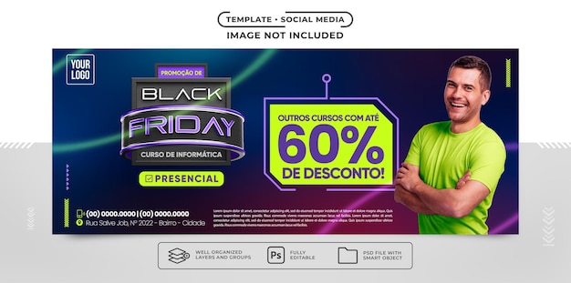 PSD promoção do curso de sexta-feira negra de banner de mídia social
