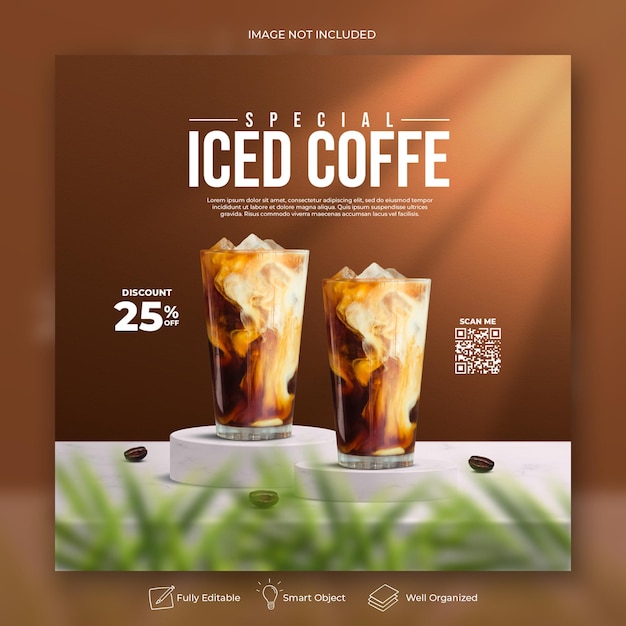 Promoção do menu de bebidas da cafeteria nas redes sociais Modelo de pós-banner do Instagram