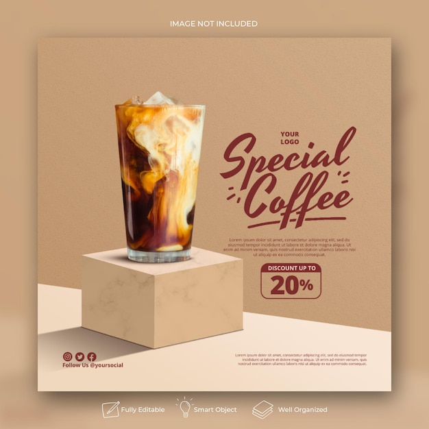 Promoção do menu de bebidas da cafeteria nas redes sociais modelo de pós-banner do instagram