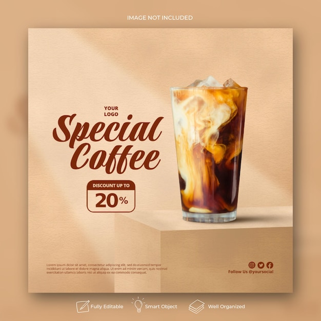 Promoção do menu de bebidas da cafeteria nas redes sociais Modelo de pós-banner do Instagram