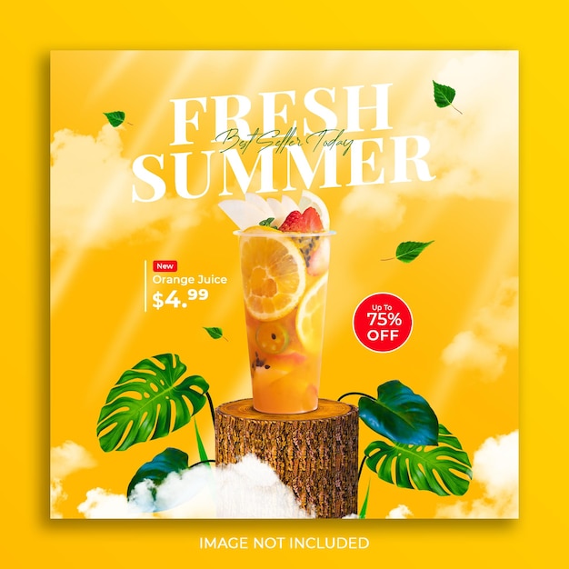 Promoção do menu de bebidas de verão nas mídias sociais modelo de post banner do instagram