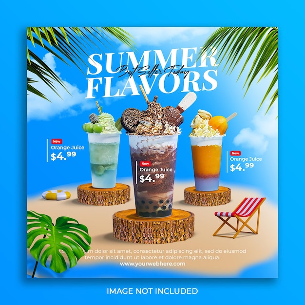 Promoção do menu de bebidas de verão nas mídias sociais modelo de post banner do instagram