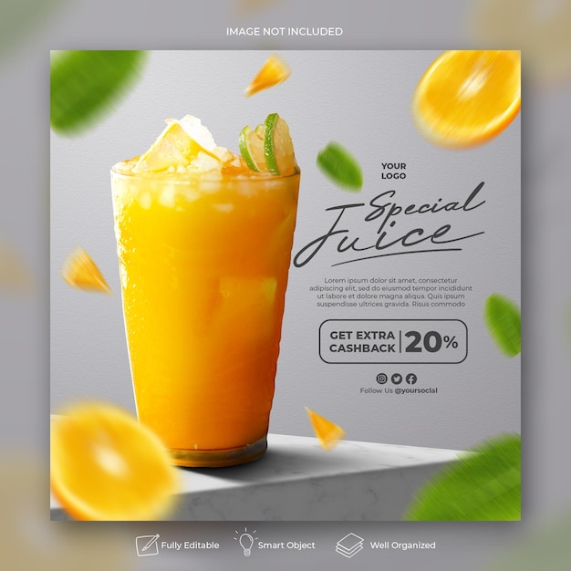 PSD promoção do menu de bebidas mídia social modelo de banner de postagem do instagram