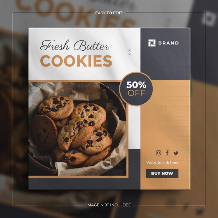 Promoção online de alimentos com banner quadrado no instagram e postagem nas redes sociais