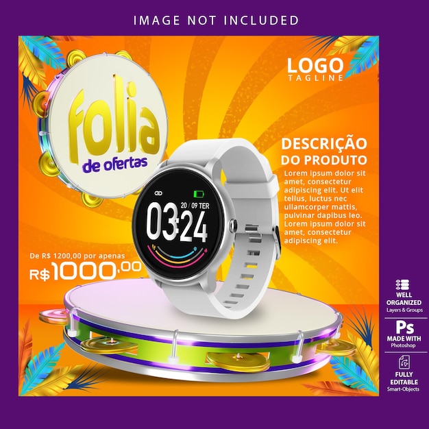 Promoção social do feed psd para ofertas de carnaval amarelo