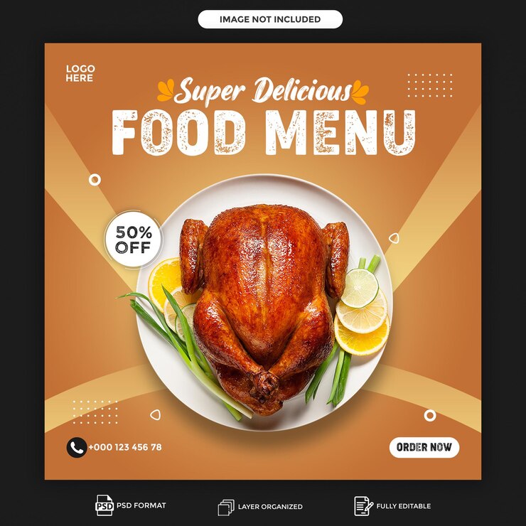 PSD promoción de alimentos en redes sociales y banner de instagram y plantilla de diseño de publicación de facebook
