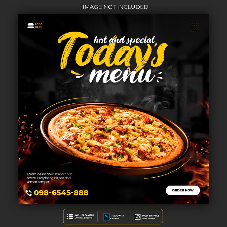 Promoción de alimentos en las redes sociales y plantilla de diseño de post de banner de Instagram