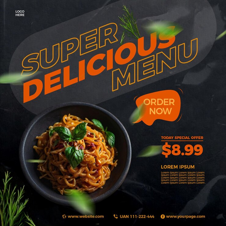 Promoción de alimentos en redes sociales PSD y diseño de publicación de banner de instagram
