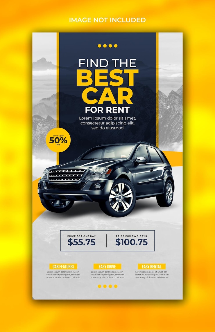 PSD promoción de alquiler de coches plantilla de banner de historia de instagram de redes sociales