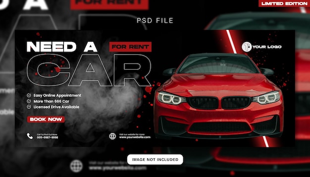 Promoción de alquiler de coches plantilla de banner de portada de facebook de redes sociales PSD Premium