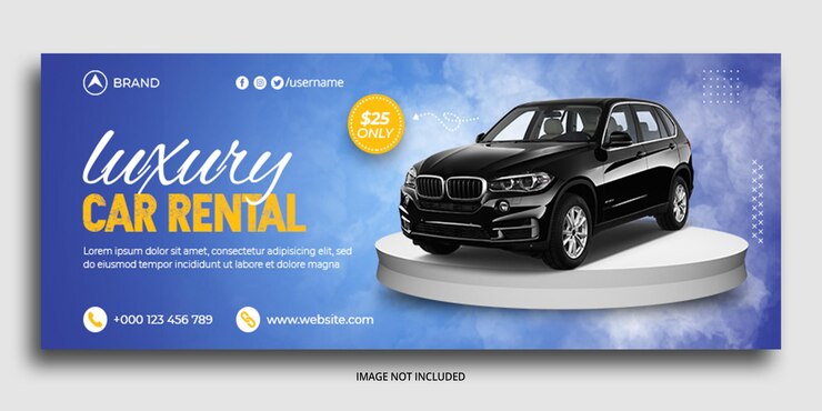 Promoción de alquiler de coches Plantilla de banner web de portada de Facebook