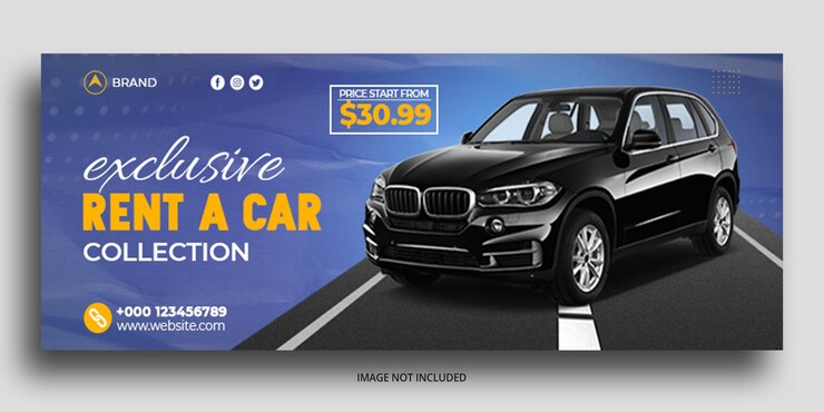 Promoción de alquiler de coches Plantilla de banner web de portada de Facebook