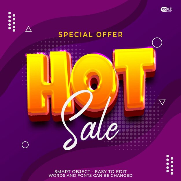 Promoción de banner de venta caliente en redes sociales con efecto de texto editable estilo 3d
