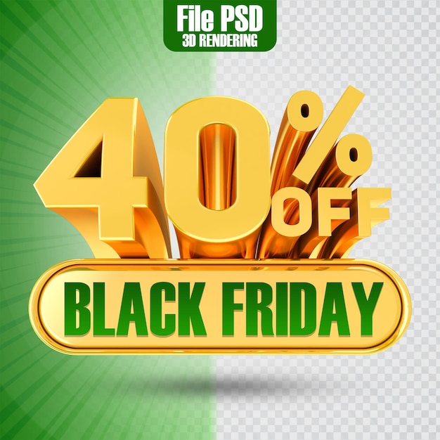 Promoción black friday text gold 40 representación 3d