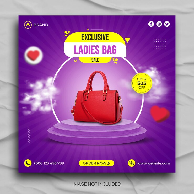 Promoción de bolsos para damas Venta de viernes negro Publicación en redes sociales Plantilla de banner de publicación de Instagram
