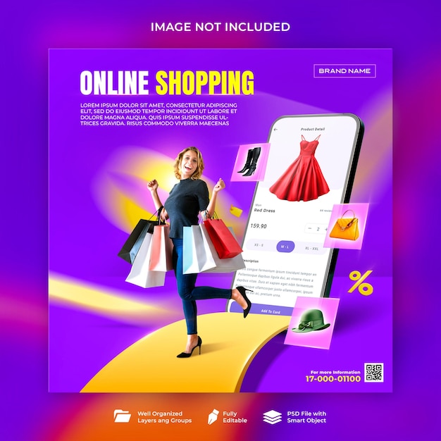 Promoción de compras en línea de venta flash de concepto creativo en publicaciones de redes sociales