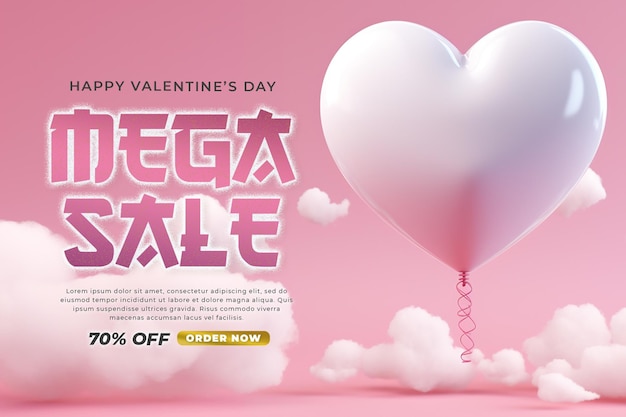 Promoción de descuento de plantilla de banner de mega venta de san valentín