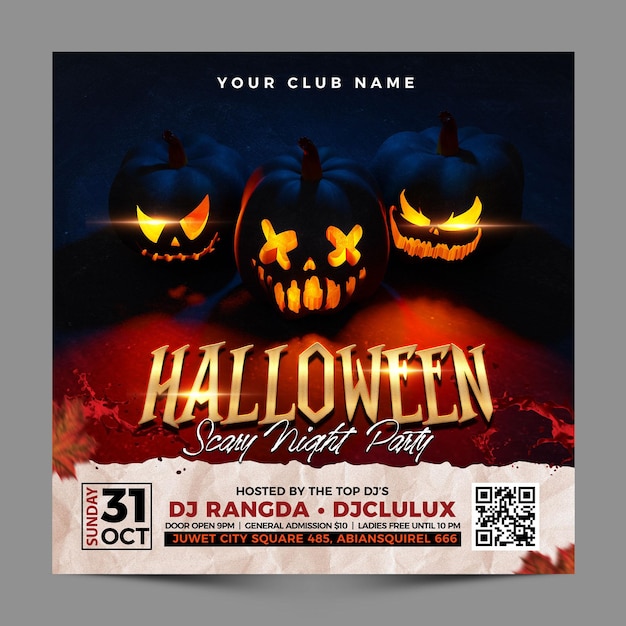 Promoción de la fiesta de la noche de halloween de calabazas para la plantilla premium de publicación en redes sociales