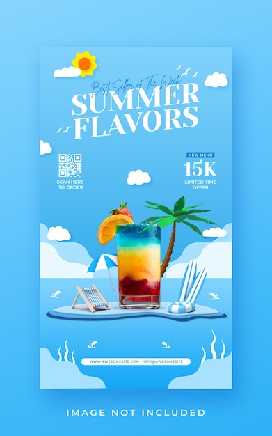 PSD promoción de menú de bebidas de verano plantilla de banner de historia de instagram de redes sociales