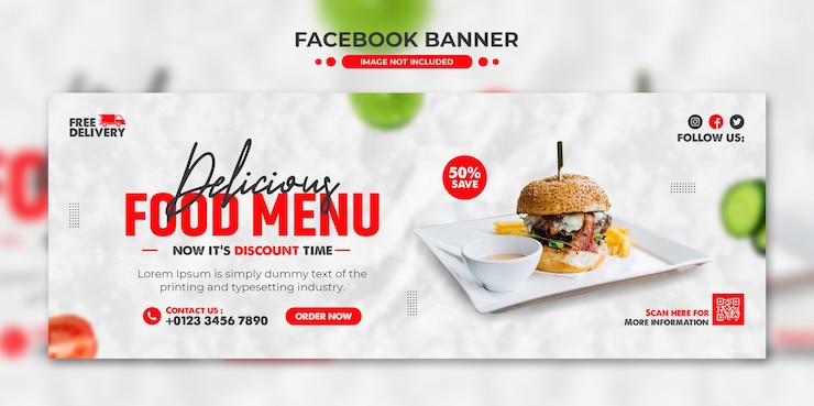 PSD promoción de menú de comida saludable y plantilla de banner de portada de facebook de redes sociales