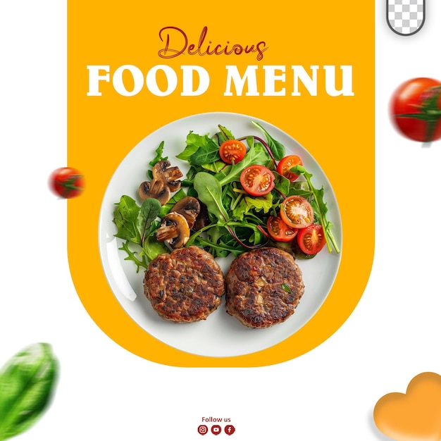Promoción de menú de comida sana plantilla de banner de publicación de redes sociales