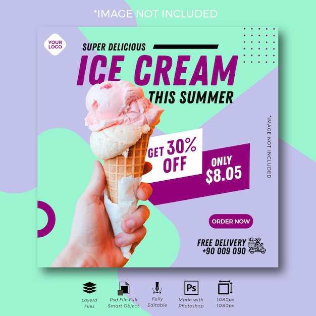 PSD promoción de menú de helado publicación de instagram en redes sociales