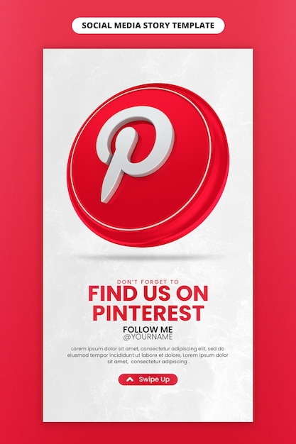 PSD promoción de la página de negocios con el icono de pinterest de render 3d para la plantilla de historia de instagram y redes sociales