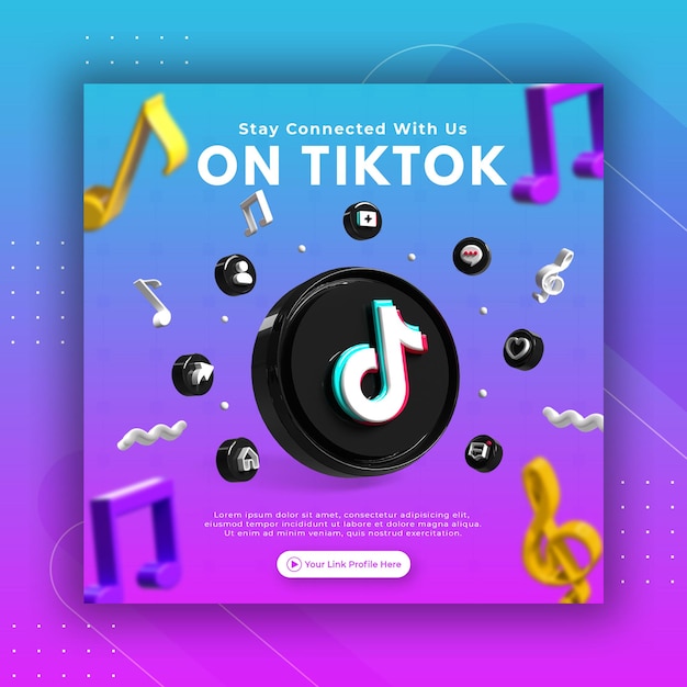 Promoción de página de negocios con renderizado 3D TikTok para plantilla de publicación de Instagram