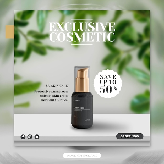 Promoción de productos cosméticos para la piel y belleza en las redes sociales plantilla de banner de instagram