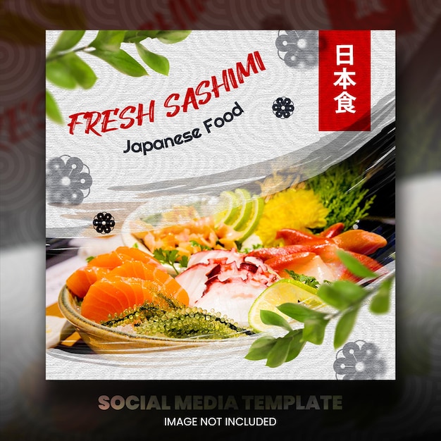 PSD promoción de redes sociales de comida asiática y plantilla de diseño de publicación de banner de instagram
