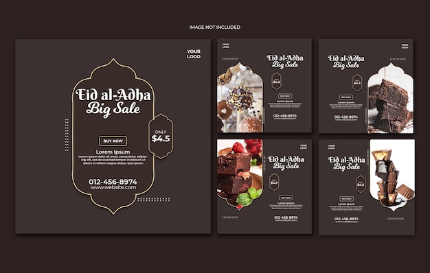 Promoción de redes sociales de comida del festival musulmán eid al adha y diseño de publicación de banner de instagram