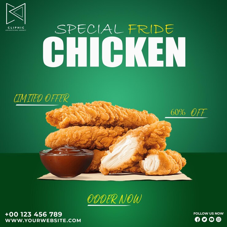 PSD promoción de redes sociales de fried chicken y plantilla de diseño de publicaciones de banner de instagram o facebook