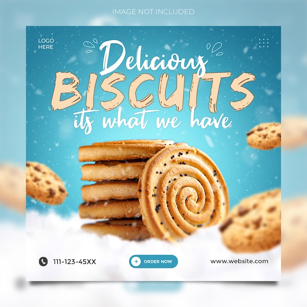 PSD promoción de redes sociales de galletas deliciosas y plantilla de póster de instagram