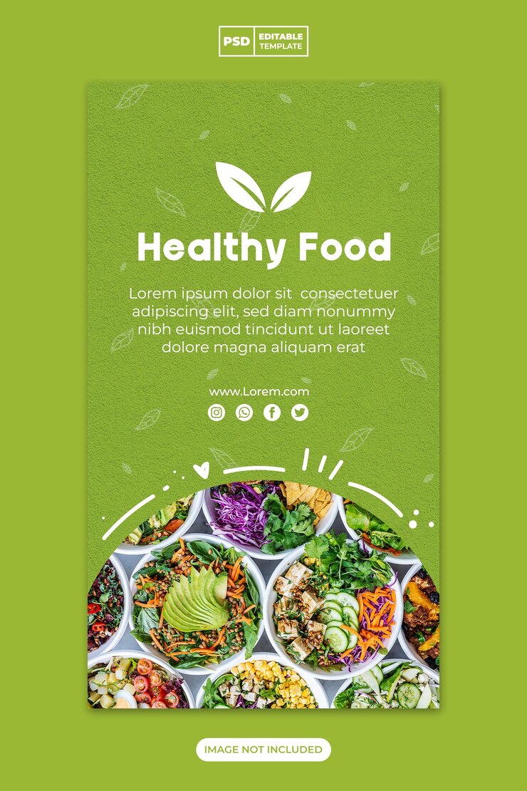 PSD promoción de redes sociales de menú de alimentos saludables para plantilla de banner de historia de instagram y facebook