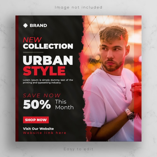 Promoción social de venta de moda Banner y plantilla de publicación de Instagram o diseño de póster de volante web cuadrado.