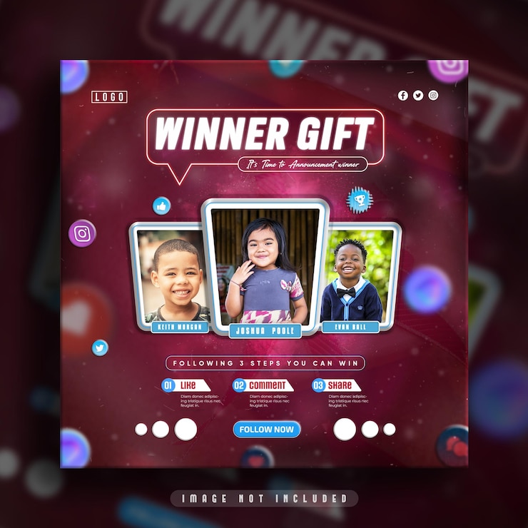 PSD promoción de sorteo para plantilla de publicación en redes sociales instagram y facebook