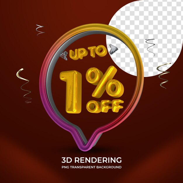 Promoción de venta 1 por ciento de descuento en renderizado 3d fondo transparente aislado