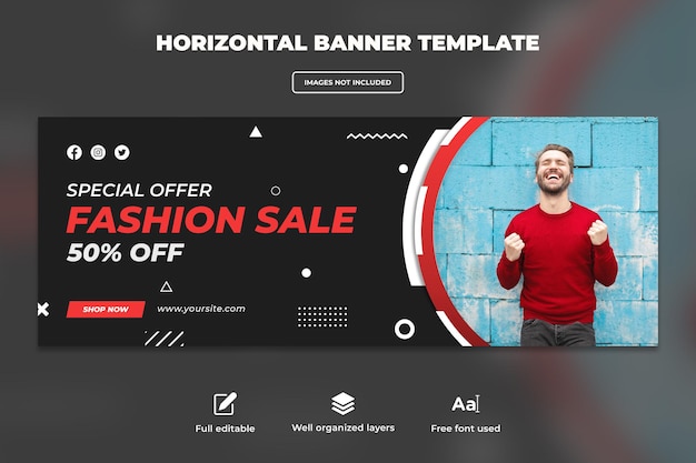 Promoción de venta de moda banner horizontal templa.