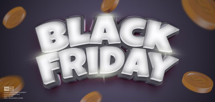 PSD promoción de venta de viernes negro con efecto de texto editable de estilo 3d brillante