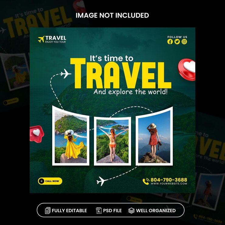 PSD promoción de viajes en las redes sociales