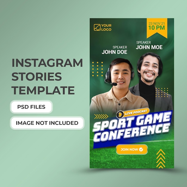 Promoções de jogos de esporte para mídia social modelo de histórias do instagram psd premium