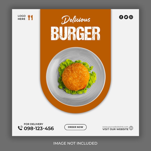 PSD promotion de délicieux hamburgers sur les réseaux sociaux et modèle de conception de publication de bannière instagram