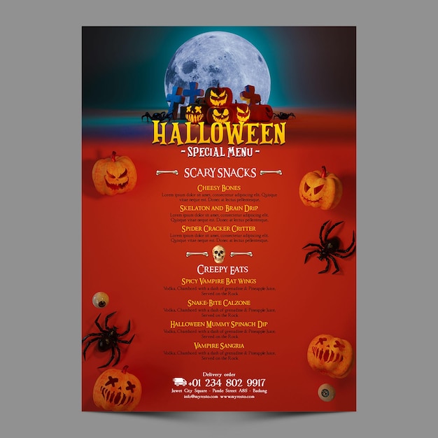 PSD promotion du menu d'halloween pour le café et le restaurant