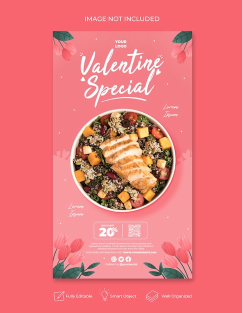 PSD promotion du menu de la saint-valentin histoires instagram sur les médias sociaux