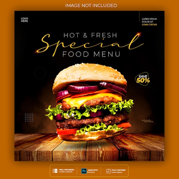 Promotion des médias sociaux alimentaires et modèle de conception de publication de bannière instagram