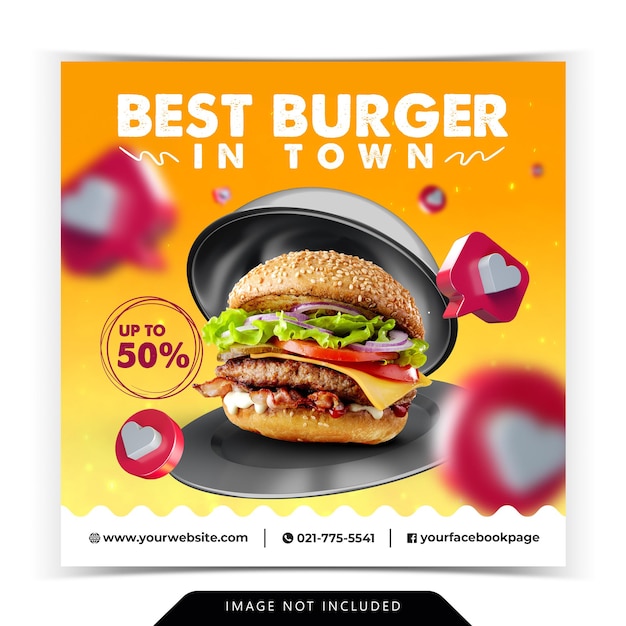 Promotion De Menu Burger Avec Couverture De Nourriture En Acier Inoxydable Modèle De Bannière De Médias Sociaux 3d