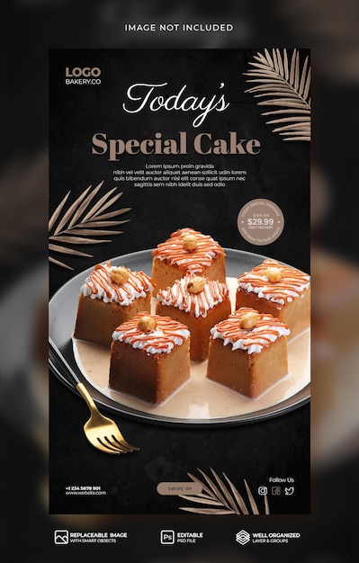 PSD promotion de menu de tranche de gâteau élégant sur les médias sociaux instagram histoires ou modèle de bannière psd premium